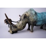 D.Z., Sitting figure with rhinoceros (Bronze, 80 cm wide)