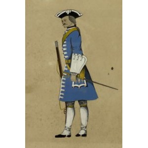 Zeichnung auf Papier, aquarelliert Infanteriesoldat