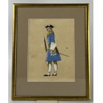 Zeichnung auf Papier, aquarelliert Infanteriesoldat