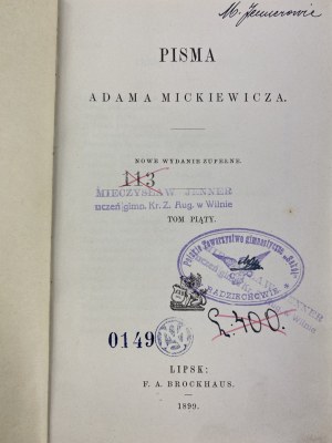 Mickiewicz Adam Pisma t. V Nowe wydanie zupełne [Lipsk 1899]