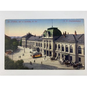 Karta pocztowa. St. Polten. Staatsbahnhof.