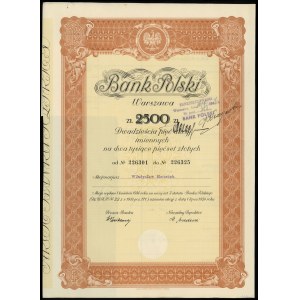 Polska, 25 akcji po 100 złotych = 2.500 złotych, 1.04.1934, Warszawa
