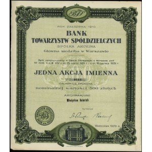 Poland, registered share for 500 zlotys, 1929, Warsaw