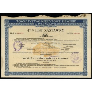 Poland, 4 1/2 % pledge letter for 88 zlotys, 6.12.1935, Warsaw