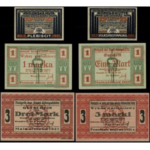 Silesia, set: vouchers for 25 fenigs, 1 mark and 3 marks, 1921