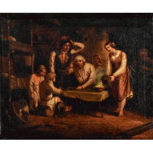 Władysław BAKAŁOWICZ (1833-1903), Dans une chaumière de Cracovie, années 1880.
