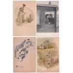 7 db RÉGI hosszú címzéses motívum képeslap vegyes minőségben: művész, Cassiers, Pierette / 7 pre...
