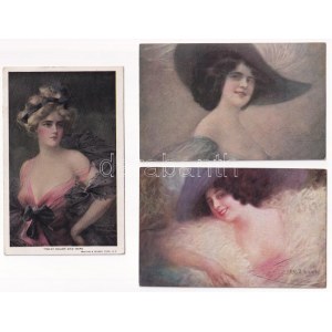 3 db RÉGI hölgy művész motívum képeslap / 3 pre-1945 lady art motive postcards: Philipp Boileau...