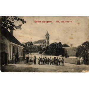 1929 Agostyán (Tata), Fő tér, római katolikus templom. Lindenberg Adolf kiadása (fl)