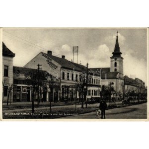 1948 Balassagyarmat, Fő utca, Római katolikus templom, Balassagyarmati Takarékpénztár, üzletek...