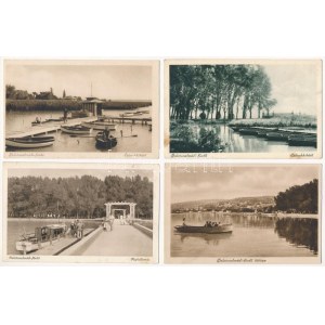 Balatonalmádi - 4 db RÉGI város képeslap: csónakkikötő, hajóállomás / 4 pre-1945 town...