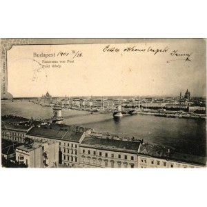 1901 Budapest I. Látkép Pestre, Lánchíd (EB)