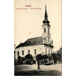 1913 Budapest I. Krisztinavárosi templom, fabódés piac