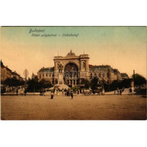 Budapest VII. Keleti pályaudvar, vasútállomás, Baross szobor, villamos (EK)