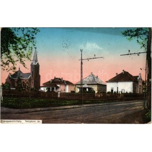 1911 Budapest XVI. Rákosszentmihály, Templom tér, villamossín (kopott sarkak / worn corners)