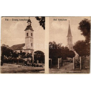 1928 Fót, Evangélikus és református templom. Ancserl Jónás kiadása (EK)