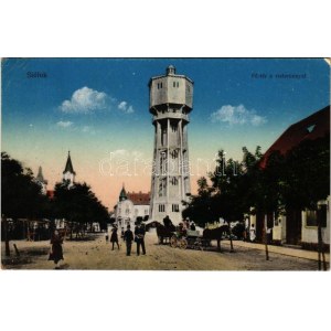 1916 Siófok, Fő tér, víztorony, piac, lovaskocsi (EK)