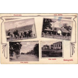 1911 Somogyszil, postahivatal, uradalmi kastély, utcaképek. Art Nouveau, Bergl Simon kiadása (felületi sérülés ...