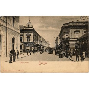 Szeged, Kárász utca, Kereskedelmi és Iparbank, Tranka üzlete (kopott sarok / worn corner)