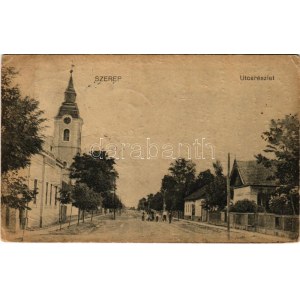 1922 Szerep, utca részlet, templom (EK)