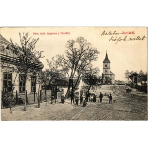 1910 Zamárdi, Balatonzamárdi; Római katolikus templom, Fő út, Magyar József vendéglője a tengerszemhez...