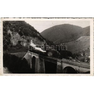 1936 Anina, Oravica-Anina, Oravita-Anina; Vasúti hegyipálya, Zsittin-völgyi vasúti híd, viadukt, gőzmozdony, vonat ...
