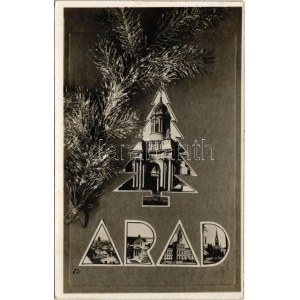 1936 Arad, Karácsonyi üdvözlet mozaiklap / Christmas greeting multi-view postcard, montage (EK)