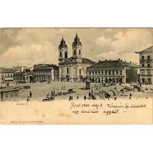 1900 Arad, Thököly tér, piac, Ifj. Löwy Ármin, Hoffmann József, Schwarz R. üzlete, kávéház / square, market, shops...
