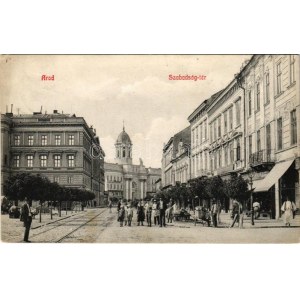 1911 Arad, Szabadság tér, Pollák János üzlete, fogorvosi műterem, piac / square, shops, market...