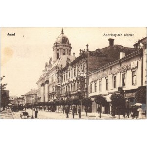 1918 Arad, Andrássy tér, Steigerwald A. Bútorgyáros, Morgenstern Gyula fogászata, Hegedűs Gy. és Geller L. üzlete...