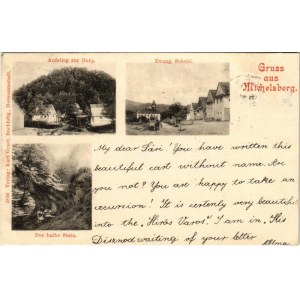 1899 (Vorläufer) Kisdisznód, Michelsberg, Cisnadioara; Aufstieg zur Burg, Evang. Schule, Der halbe Stein ...