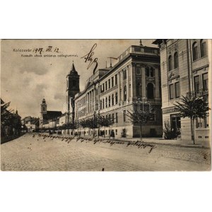 1907 Kolozsvár, Cluj; Kossuth utca unitárius kollégium, Kövendy üzlete / street view, boarding school, shop (EK...