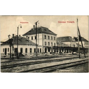 1913 Tövis, Teius; Vasútállomás. Klein Albert kiadása / railway station