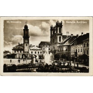1928 Besztercebánya, Banská Bystrica; Fő tér, Desider Steiner, Móric Rosenfeld és Löwy üzlete / Hlavna námestie ...