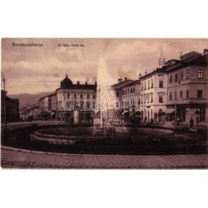 1909 Besztercebánya, Banská Bystrica; IV. Béla király tér, Nemzeti Szálloda, Holesch Árpád, Kohn üzlete, Gyógyszertár...