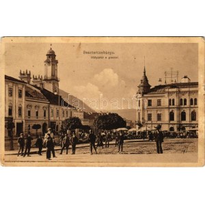 1913 Besztercebánya, Banská Bystrica; Mátyás tér, piac, Sonnenfeld Mór üzlete. Havelka József kiadása / square, market...