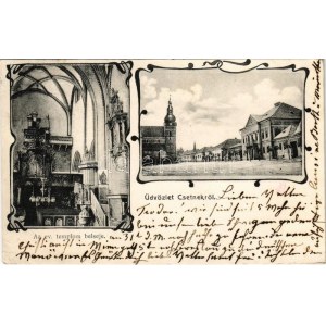 1906 Csetnek, Stítnik; Evangélikus templom belseje, Fő utca / Lutheran church interior, main street. Art Nouveau (EK...