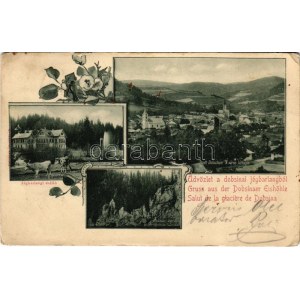 1900 Dobsina, Dobschau; Jégbarlangi szálloda, Sztracenai sziklakapu / Hotel Eishöhle, Felsenthor / Skalná brána ...