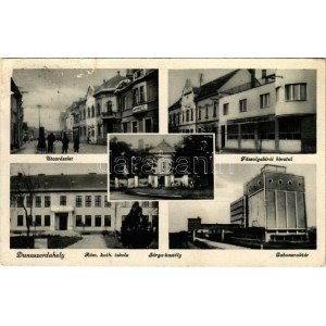 1942 Dunaszerdahely, Dunajská Streda; utca részlet, Főszolgabírói hivatal, Római katolikus iskola, Sárga kastély...