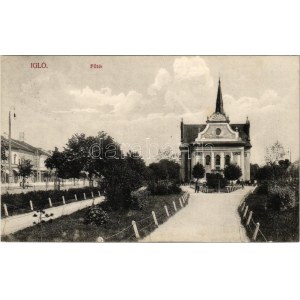 1914 Igló, Zipser Neudorf, Spisská Nová Ves; Fő tér, evangélikus templom. Divald Károly fia / main square...