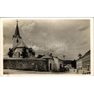 1940 Huszt, Chust, Khust; Református templom, fekete József üzlete / Calvinist church, shop