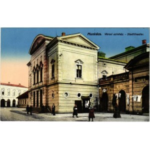 Munkács, Mukacheve, Mukacevo; Városi színház, Taub S. és Rosenbaum Jakab üzlete / theatre ...