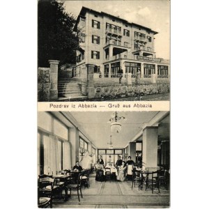 Abbazia, Opatija; Hotel Union szálloda, étterem és kávéház, belső vendégekkel és pincérekkel, pincérnővel / hotel...