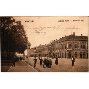 1916 Bród, Nagyrév, Slavonski Brod, Brod na Savi; Jelacic Platz / Jelacicev trg / Jellasics tér, üzletek...
