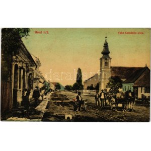 1912 Bród, Nagyrév, Slavonski Brod, Brod na Savi; Vuka karadzica ulica / utca, templom / street, church (EK...
