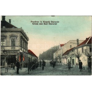 1906 Daruvár, utca, Jovanovic üzlete. Epstein & Mautner kiadása / Pozdrav iz Kupelj Daruvar / street, shops (EB...