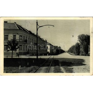 1941 Eszék, Essegg, Osijek; utca, villamos / street view, tram (Rb)