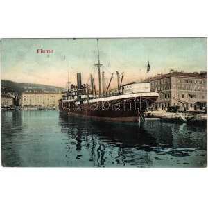 1906 Fiume, Rijeka; SZÉLL KÁLMÁN egycsavaros tengeri áruszállító gőzhajó a kikötőben ...