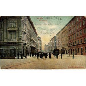 1906 Fiume, Rijeka; Via Adamich / street view, Grand Hotel Europe, restaurant and café, tram, Hotel Lloyd. Leop...