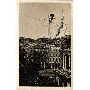 Fiume, Rijeka; Kötéltáncos a város felett a színházzal + aláírás / rope dancer over the city with the theatre ...
